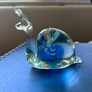 Murano Art Glass Snail Heavy Blue Clear made in Italy
